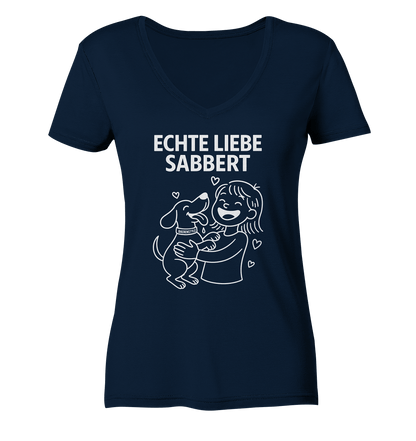 Echte Liebe sabbert - Ladies V-Neck Shirt Navy / XS
