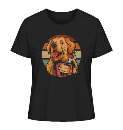 Golden Retriever drinking a cup of coffee - Ladies Organic Shirt Black / XS