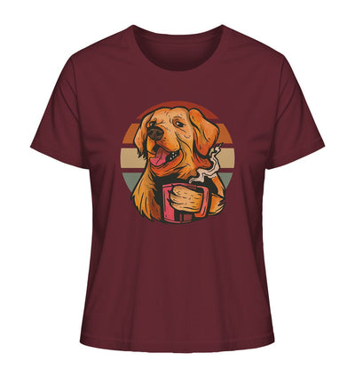 Golden Retriever drinking a cup of coffee - Ladies Organic Shirt Burgundy / XS