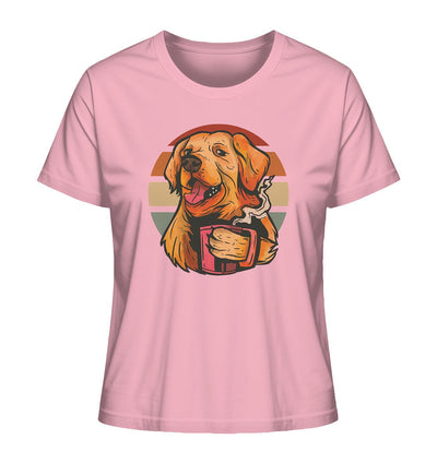 Golden Retriever drinking a cup of coffee - Ladies Organic Shirt Cotton Pink / XS