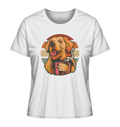 Golden Retriever drinking a cup of coffee - Ladies Organic Shirt White / XS
