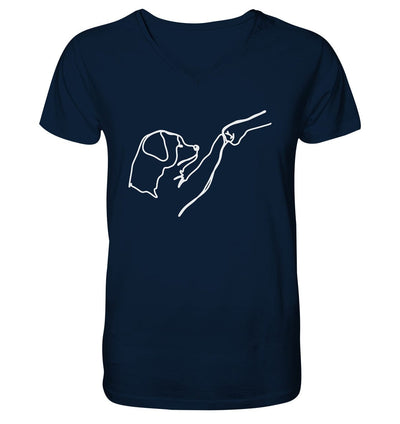 Hund und Mensch in Freundschaft - Hand und Pfote - Mens Organic V-Neck Shirt French Navy / S