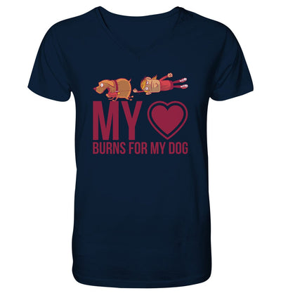 Hundeliebe - My heart burns for my dog - Mens Organic V-Neck Shirt French Navy / S