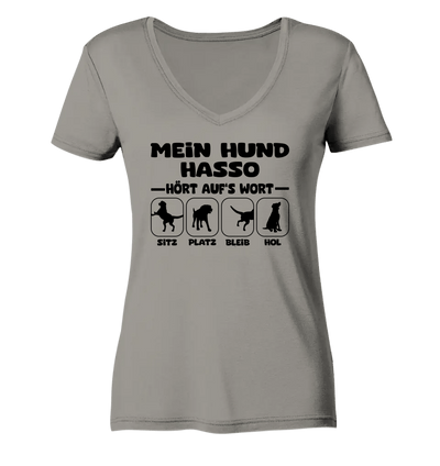 Mein Hund hört auf‘s Wort - personalisiert (inkl. mit/ohne Hundename) - Ladies V-Neck Shirt Light Grey / XS
