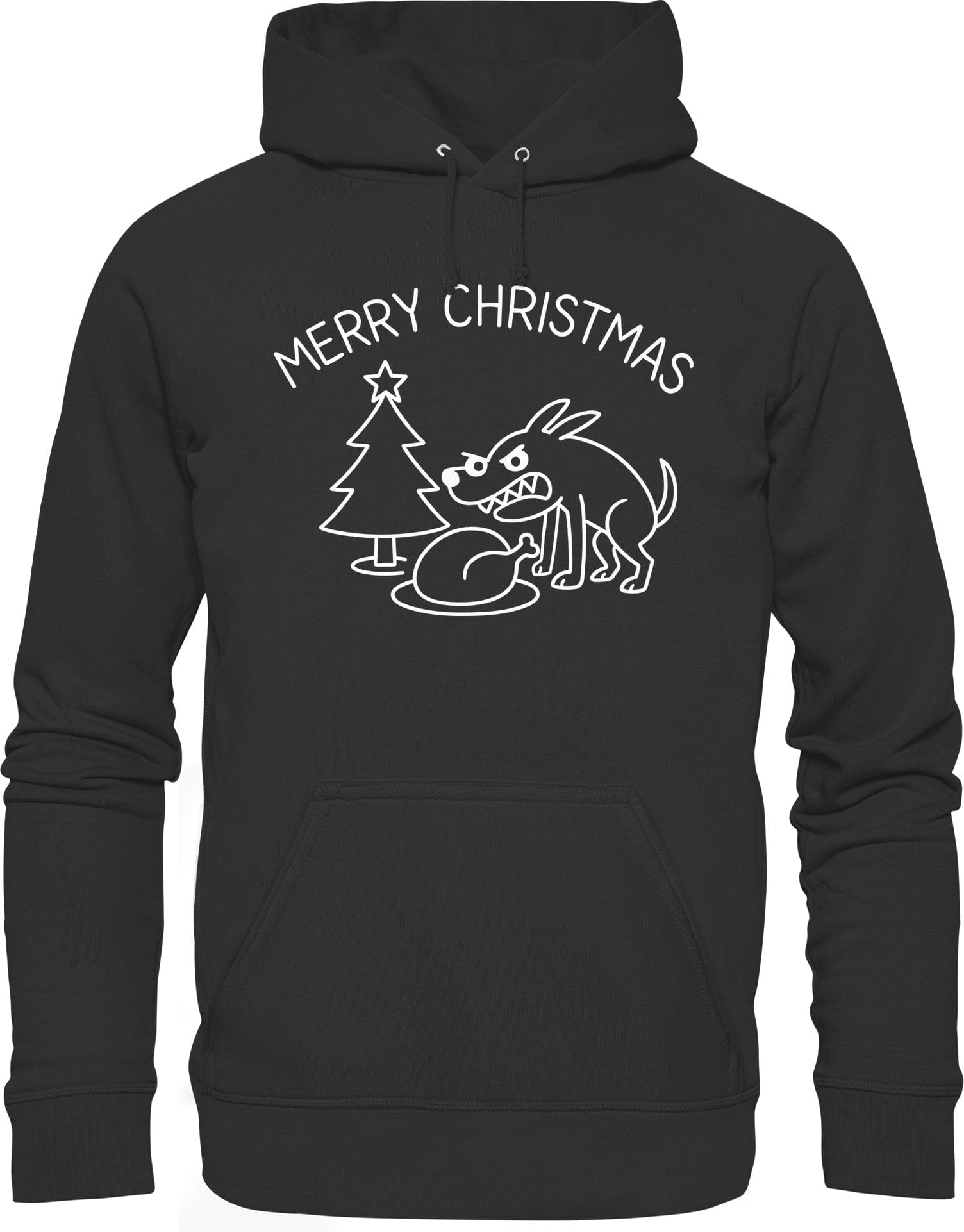 Merry Christmas Hoodie - Lustiger Hunde Organic Kapuzenpullover | Bio Baumwolle & Fair produziert Black / XS