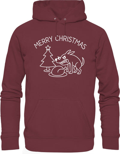 Merry Christmas Hoodie - Lustiger Hunde Organic Kapuzenpullover | Bio Baumwolle & Fair produziert Burgundy / XS