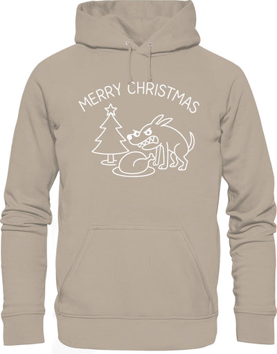 Merry Christmas Hoodie - Lustiger Hunde Organic Kapuzenpullover | Bio Baumwolle & Fair produziert Desert Dust / XS