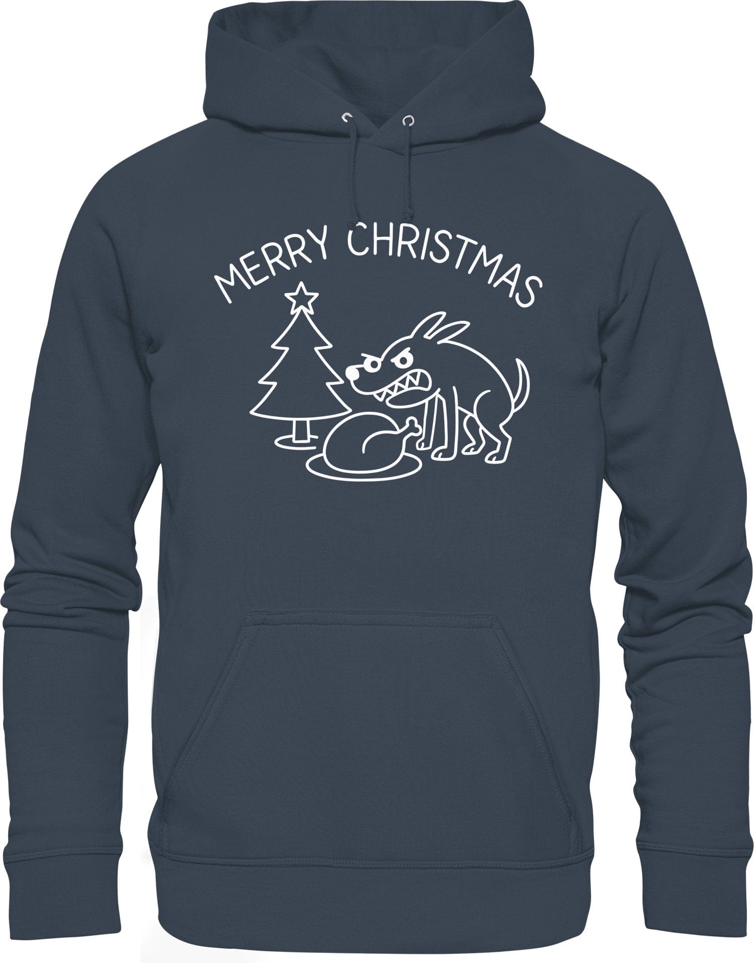 Merry Christmas Hoodie - Lustiger Hunde Organic Kapuzenpullover | Bio Baumwolle & Fair produziert India Ink Grey / XS