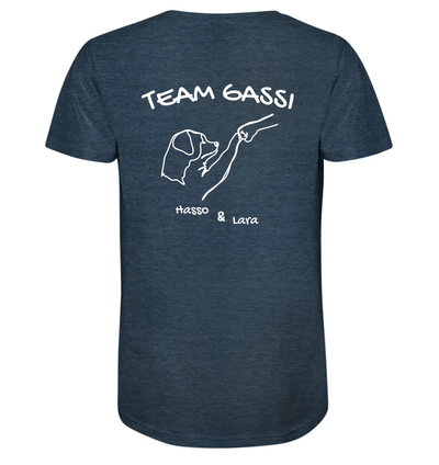 Team Gassi (Rückendruck) - personalisiert (inkl. mit/ohne Hundename) - Organic Shirt Dark Heather Blue / XS